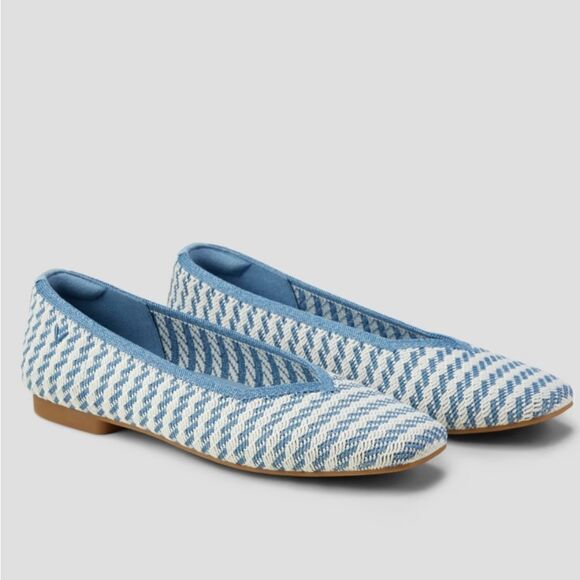 Vivaia Margot 2.0 Square Toe V Cut Flats Denim Stripe Sz 40.5/9-9.5 - Picture 1 of 12